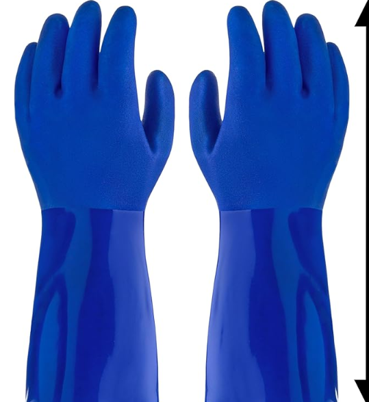 ブルーのコットン裏地付き PVC 手袋